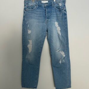 MOTHER The Trickster Ankle Light Blue Distressed Jeans size 32